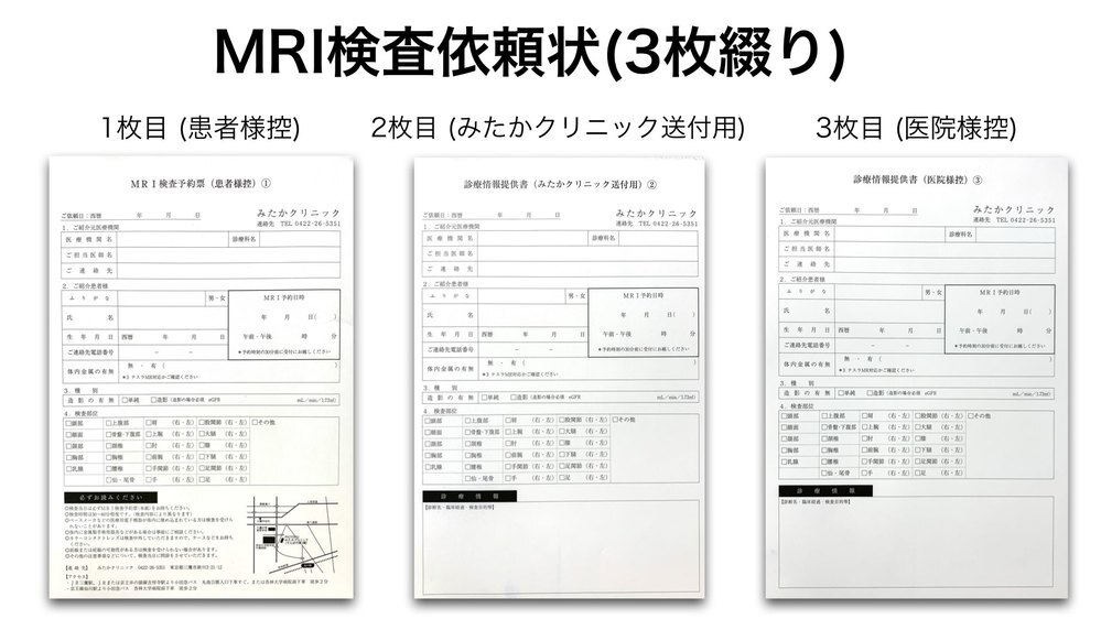 MRI 検査依頼状（3 枚綴り）